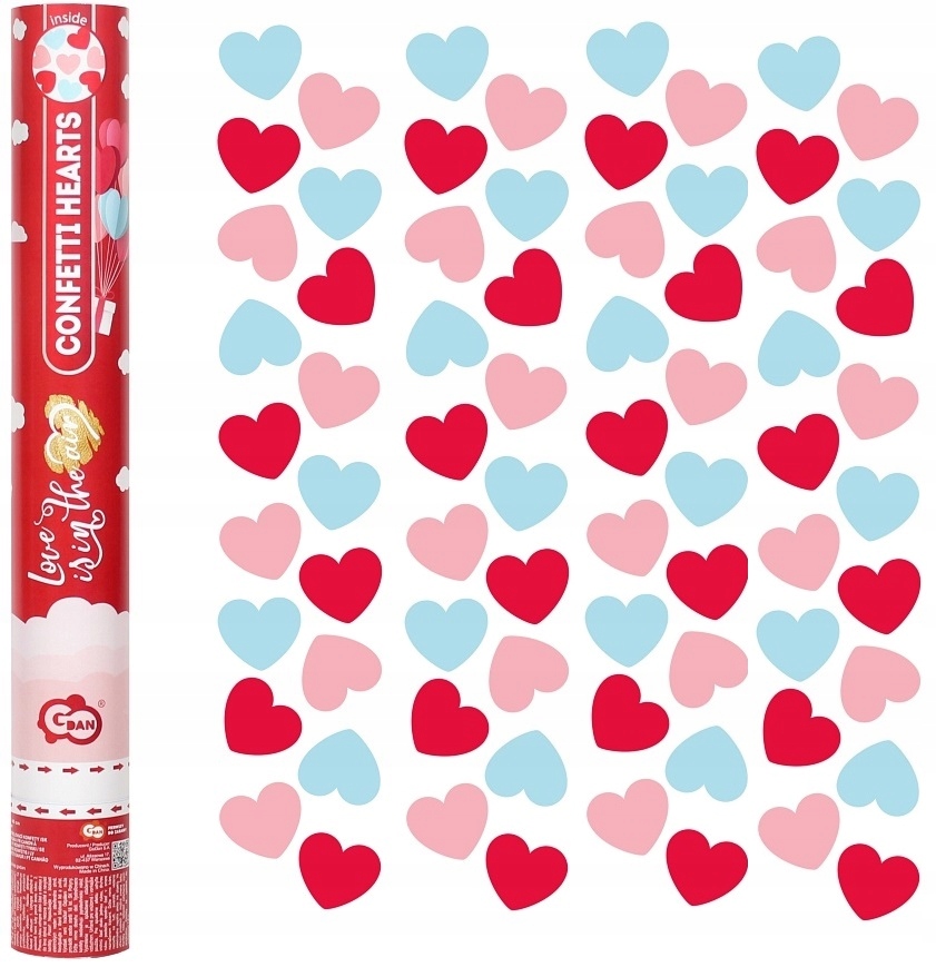 

Tuba z Konfetti Strzelające Serca Pastelowe 40cm