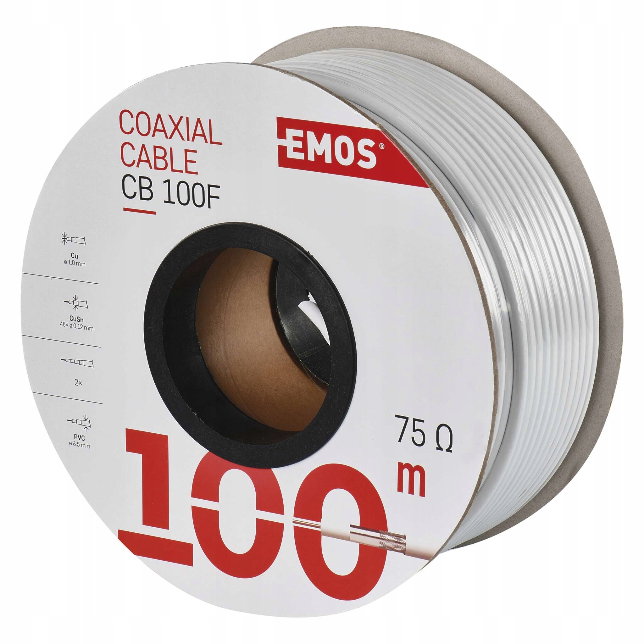 Emos CB100F koaxiální kabel 75 Ohm 100 m bílý