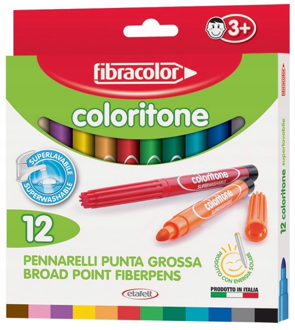 FIBRACOLOR Flamastry pisaki markery grubeColoritone 12 kolorów ZESTAW