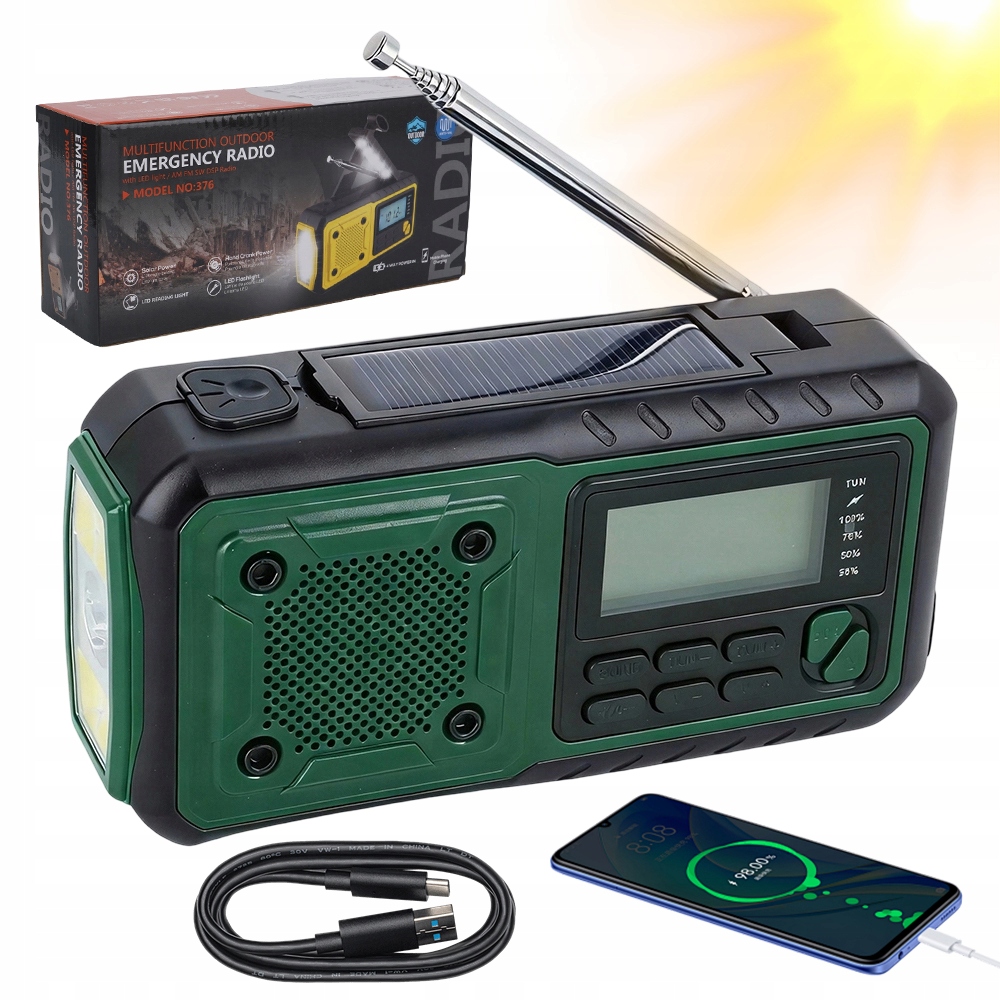 Přenosné Solární Nouzové Rádio Na Kliku, Svítilna, Powerbanka, Omáčka