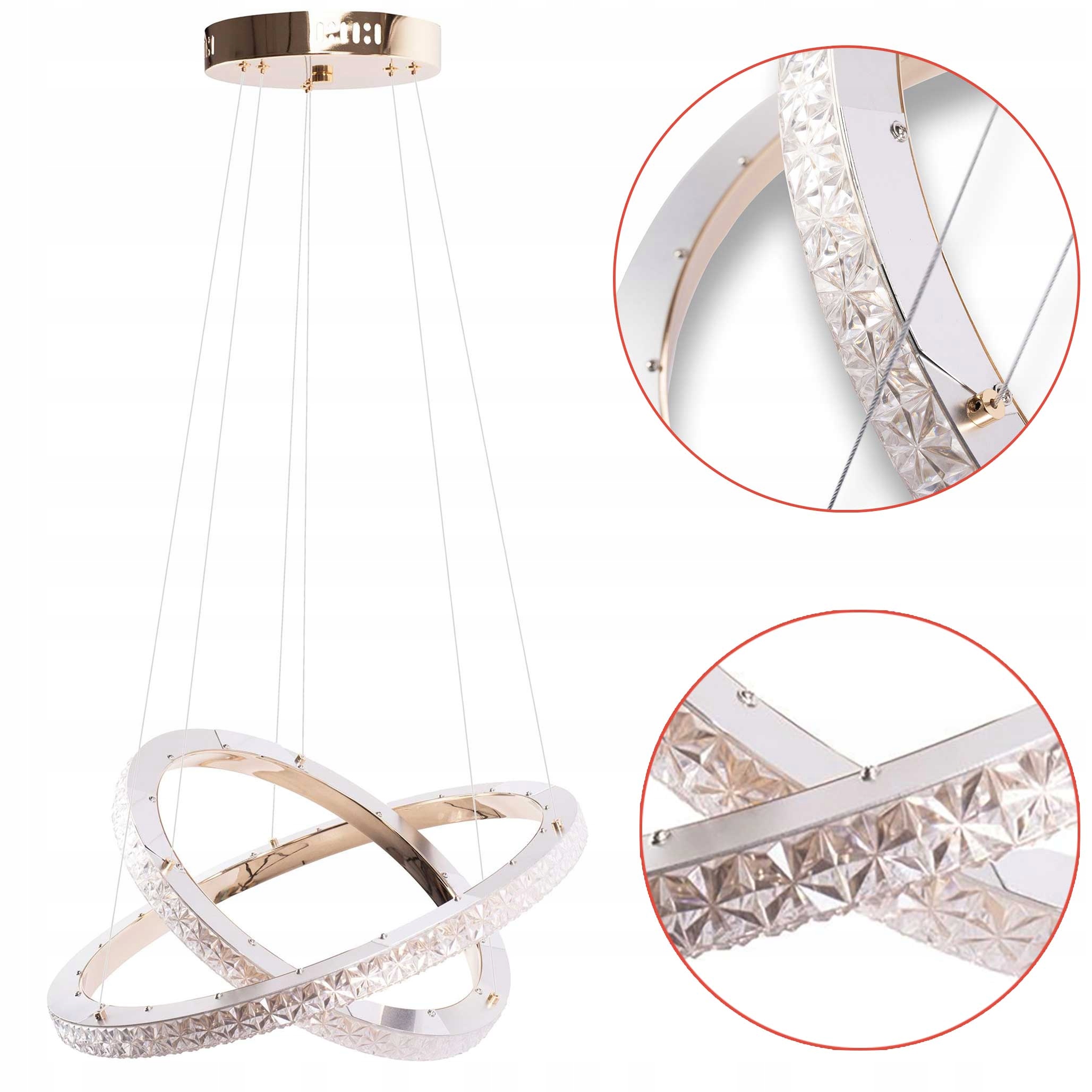 Kryštálová závesná Led lampa Ring Obruče Ružové Zlato do obývacej izby spálne