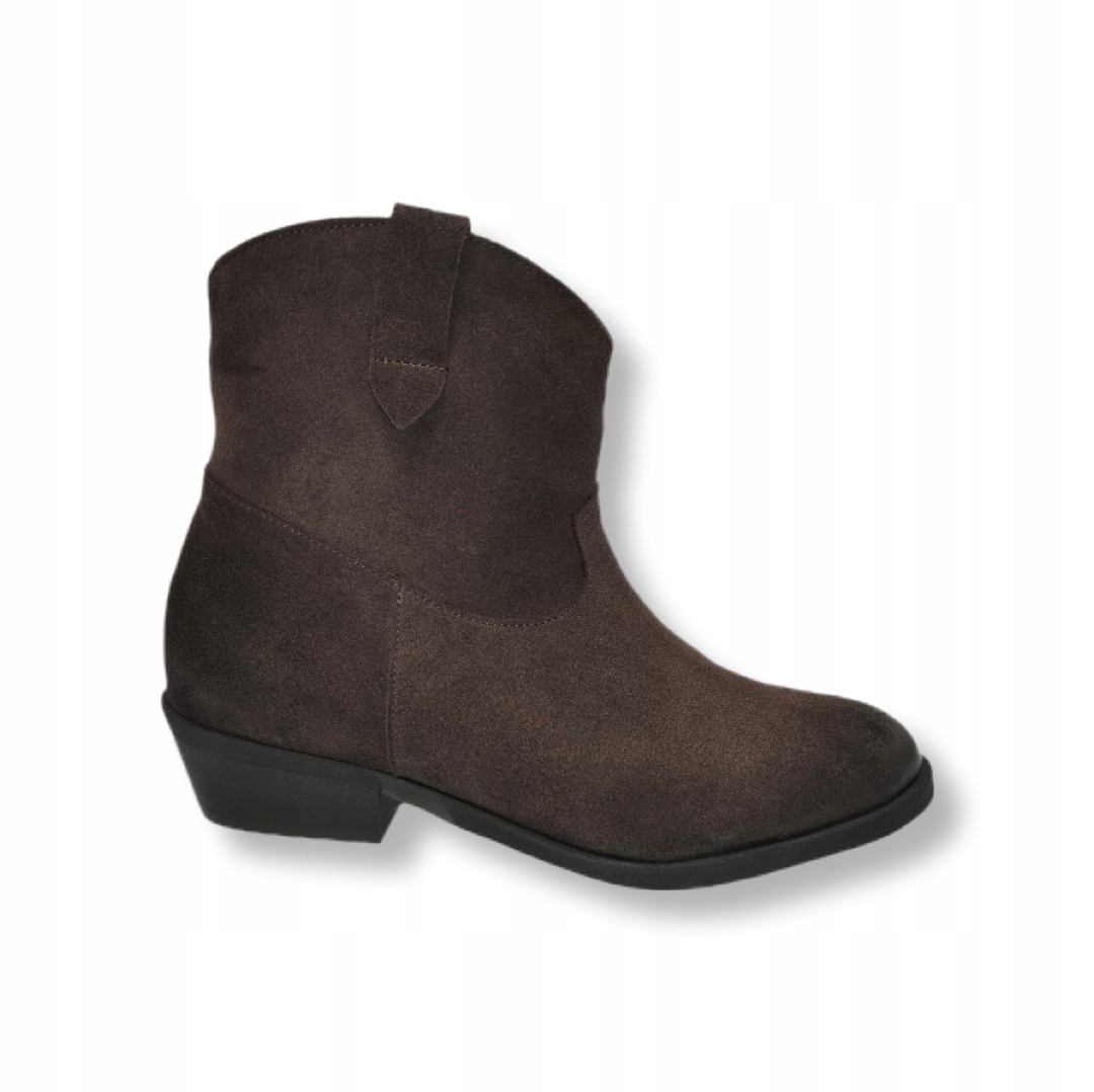 Kotníkové Boty kožené semišové boty Laura Messi, hnědé kovbojské boty VEL.39