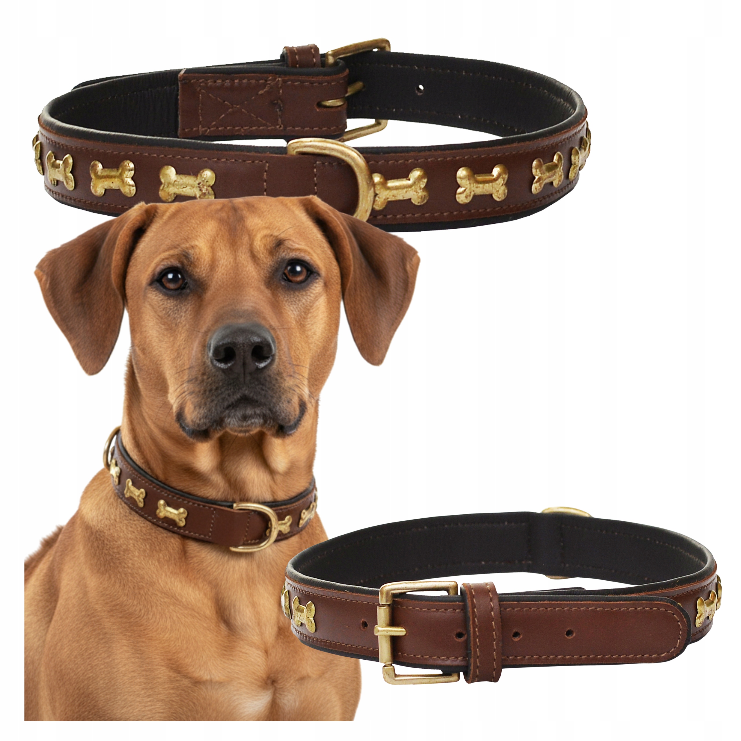 Kožený Obojek velký pro psa XL 3 cm Hnědá Patina Silná Ručně šitá