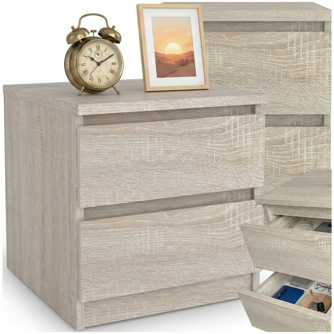 SZAFKA NOCNA STOLIK NOCNY DWIE SZUFLADY DĄB SONOMA DO SYPIALNI LOFT 40 CM