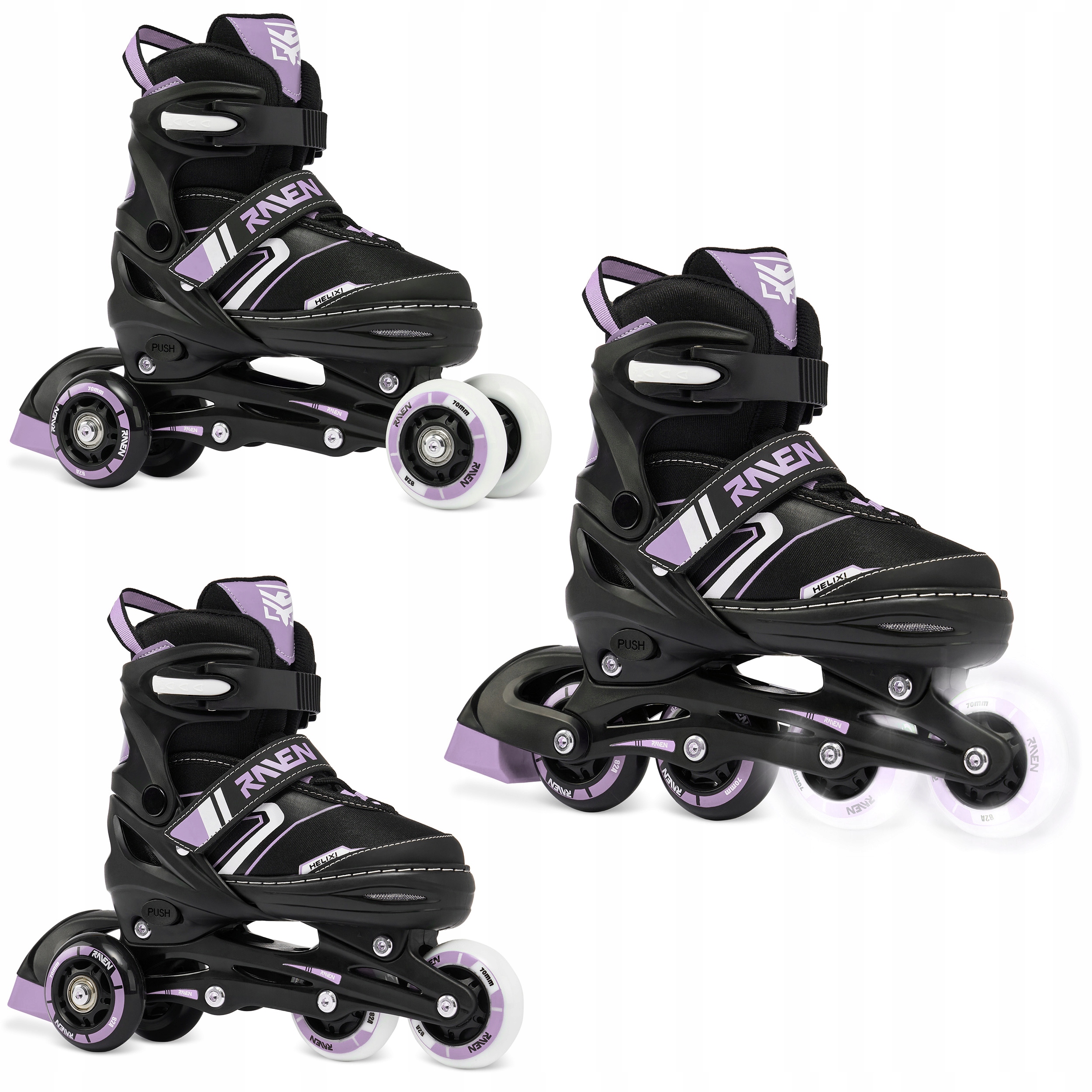 Rolki Wrotki 3w1 Regulowane Raven Helixi Black/Violet 30-33 Kółka Led