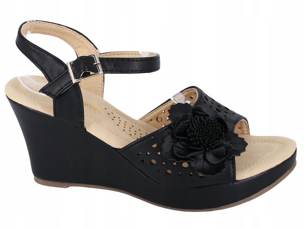 

Sandały Na Koturnie Ażurowe Buty Czarne F6B11 39