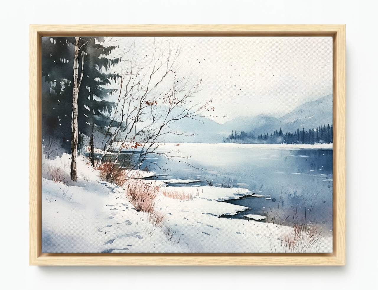 Obraz Rám American Box Krajina Hory Jazero Les Zima Sneh Ľad Mráz 80x60