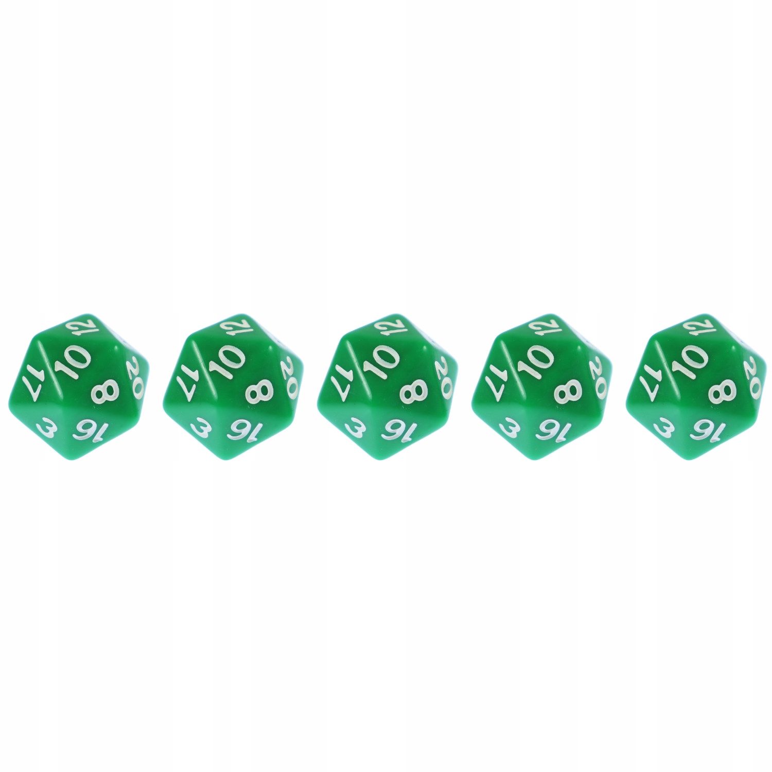 ZESTAW 5 KOSTEK K20 RPG ZIELONA KOŚĆ DWUDZIESTOŚCIENNA