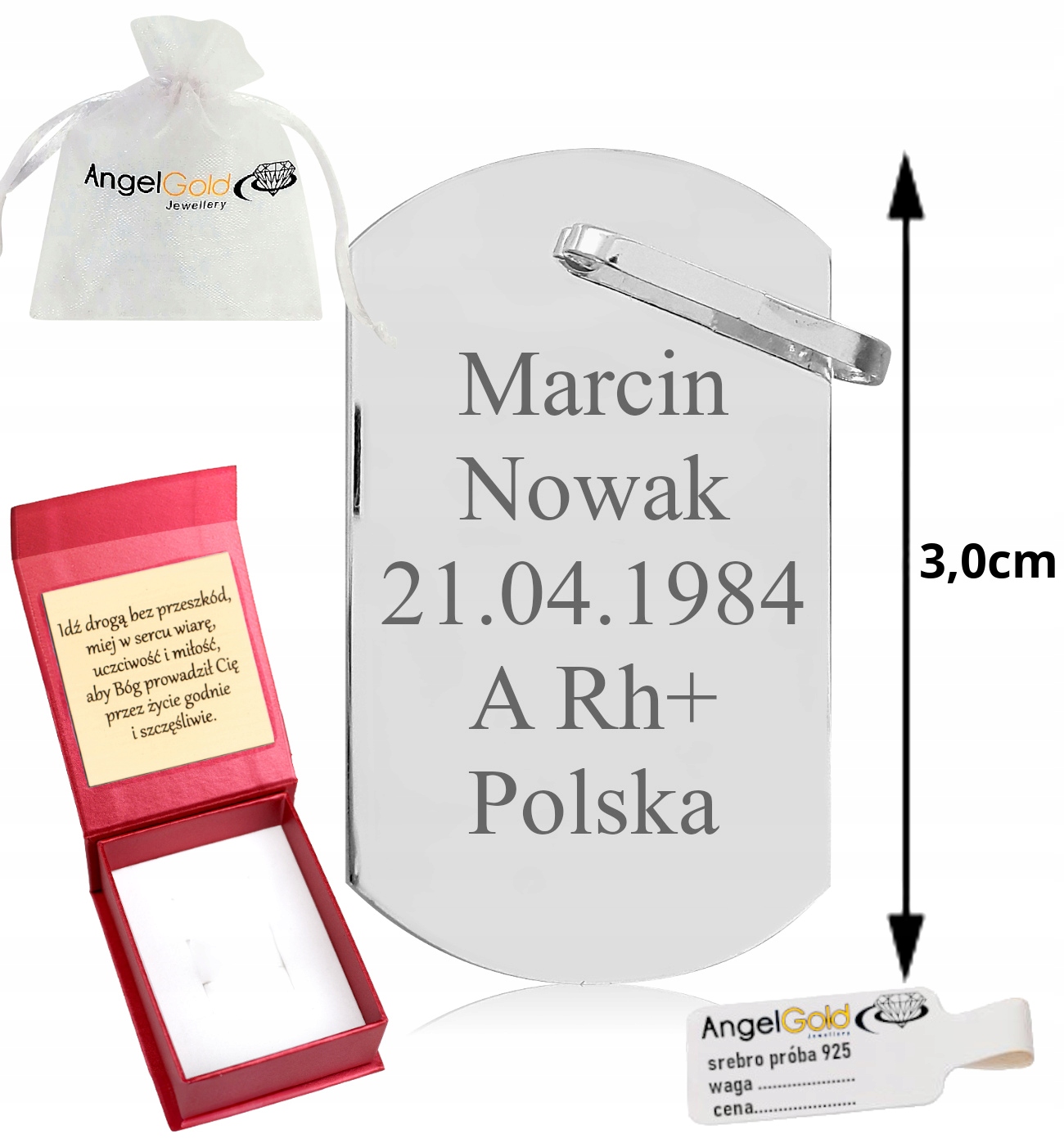 Stříbrný Vojenská Známka Dog Tag Pr 925 Gravírování