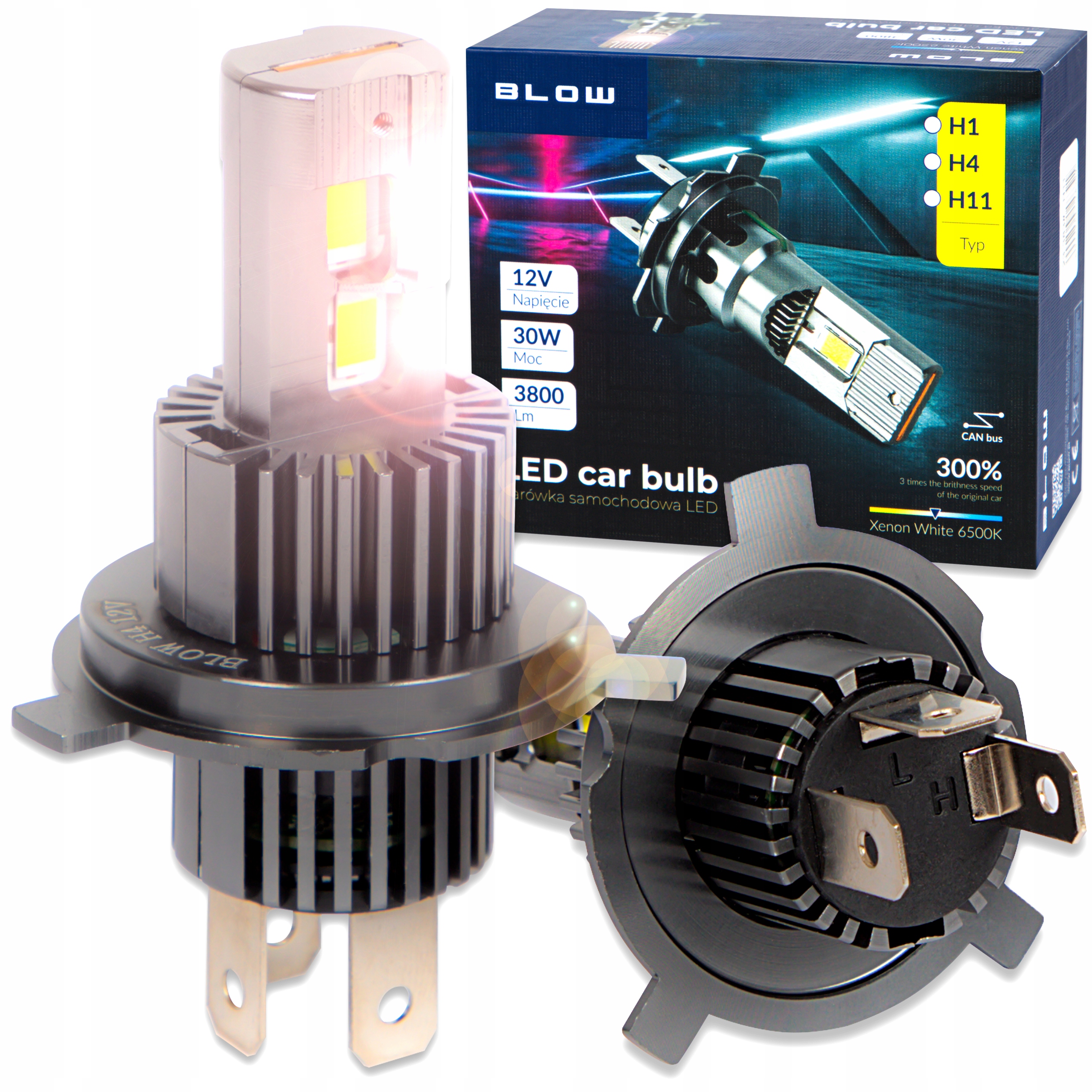 2 Sztuki Żarówka Samochodowa Led H4 12V 30W Hq 6500K 3800LM +300% Canbus