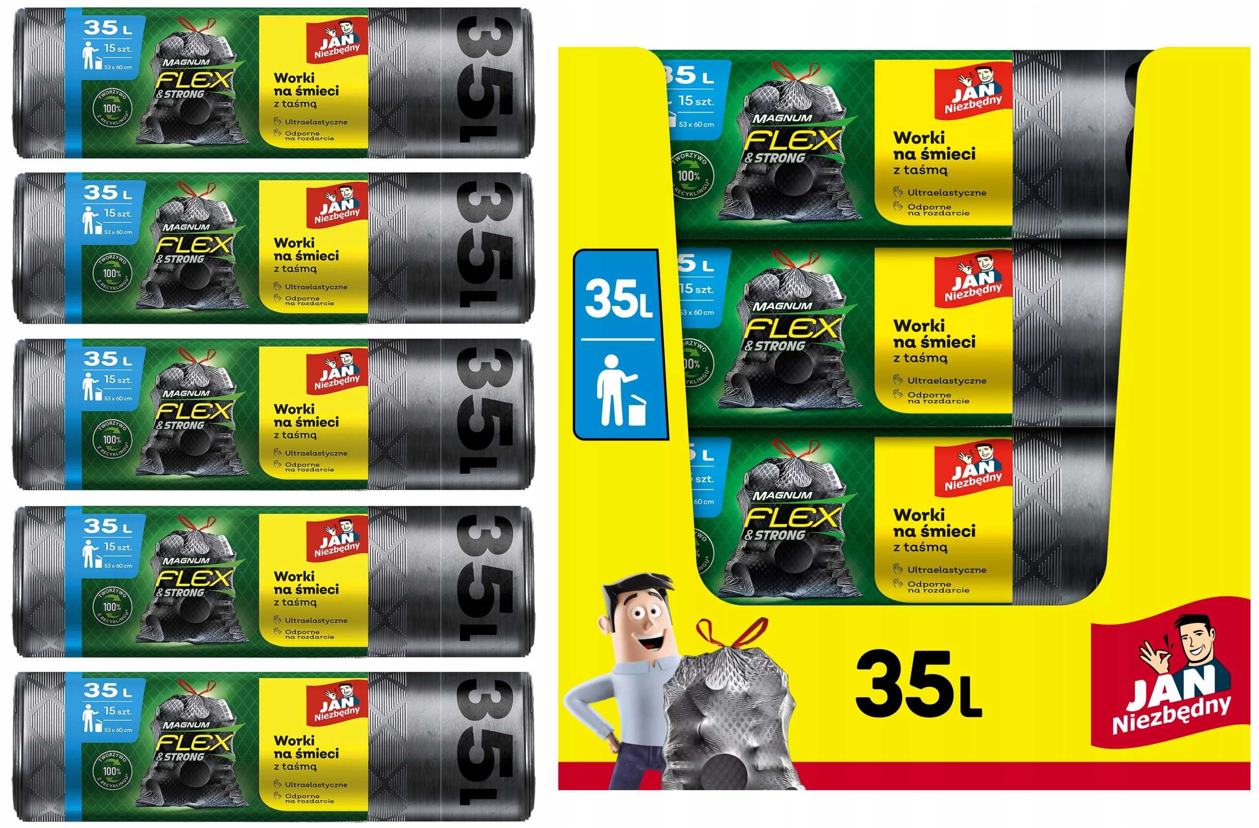 Levně Pytle Na Odpadky S Páskou Silné, Pružné, Odolné, Černé, 35 L