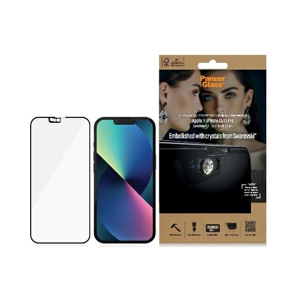 Szkło antybakteryjne z osłoną aparatu z kryształem Swarovsky iPhone 13