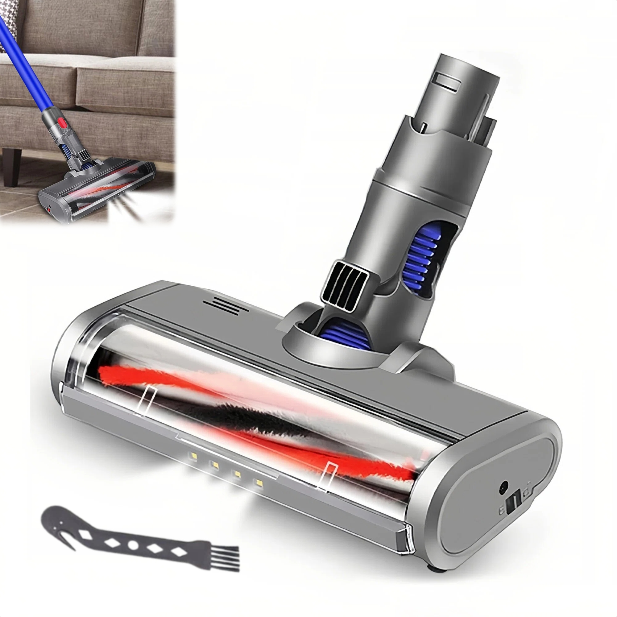 Vyměnitelný kartáč pro Dyson V6/DC58/DC59/DC61/DC62 Led Šedý