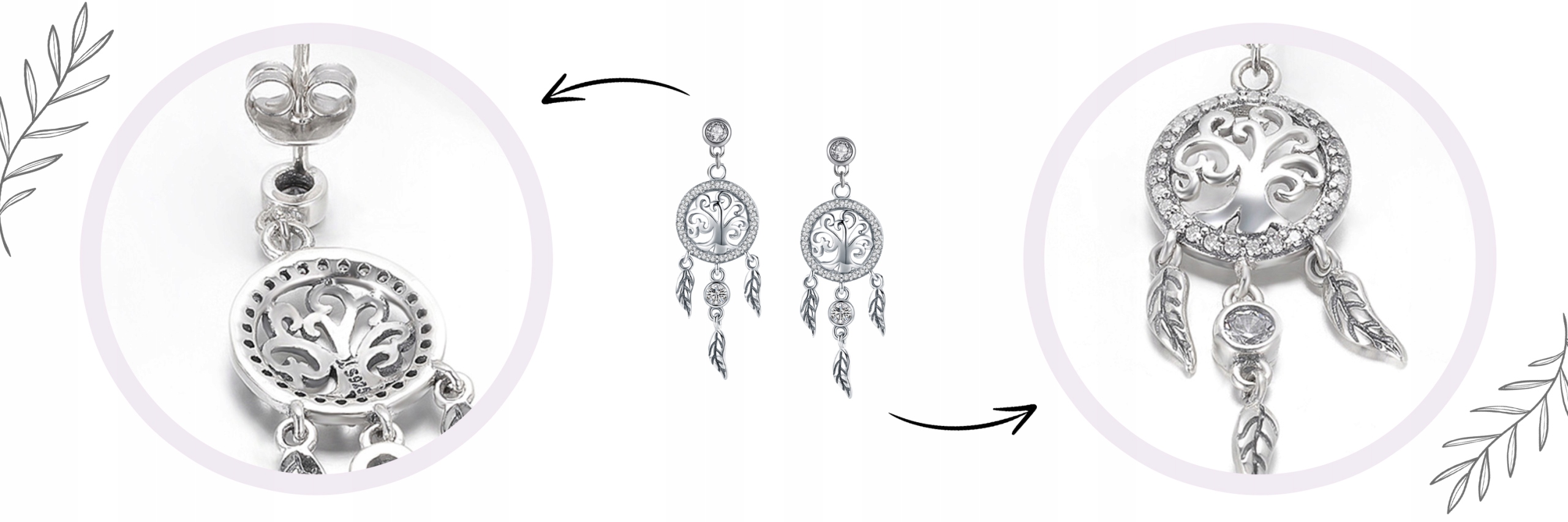 KOLCZYKI ŁAPACZE SNÓW srebrne 925 pudełko S925 Kolekcja Kolczyki łapacze snów srebro