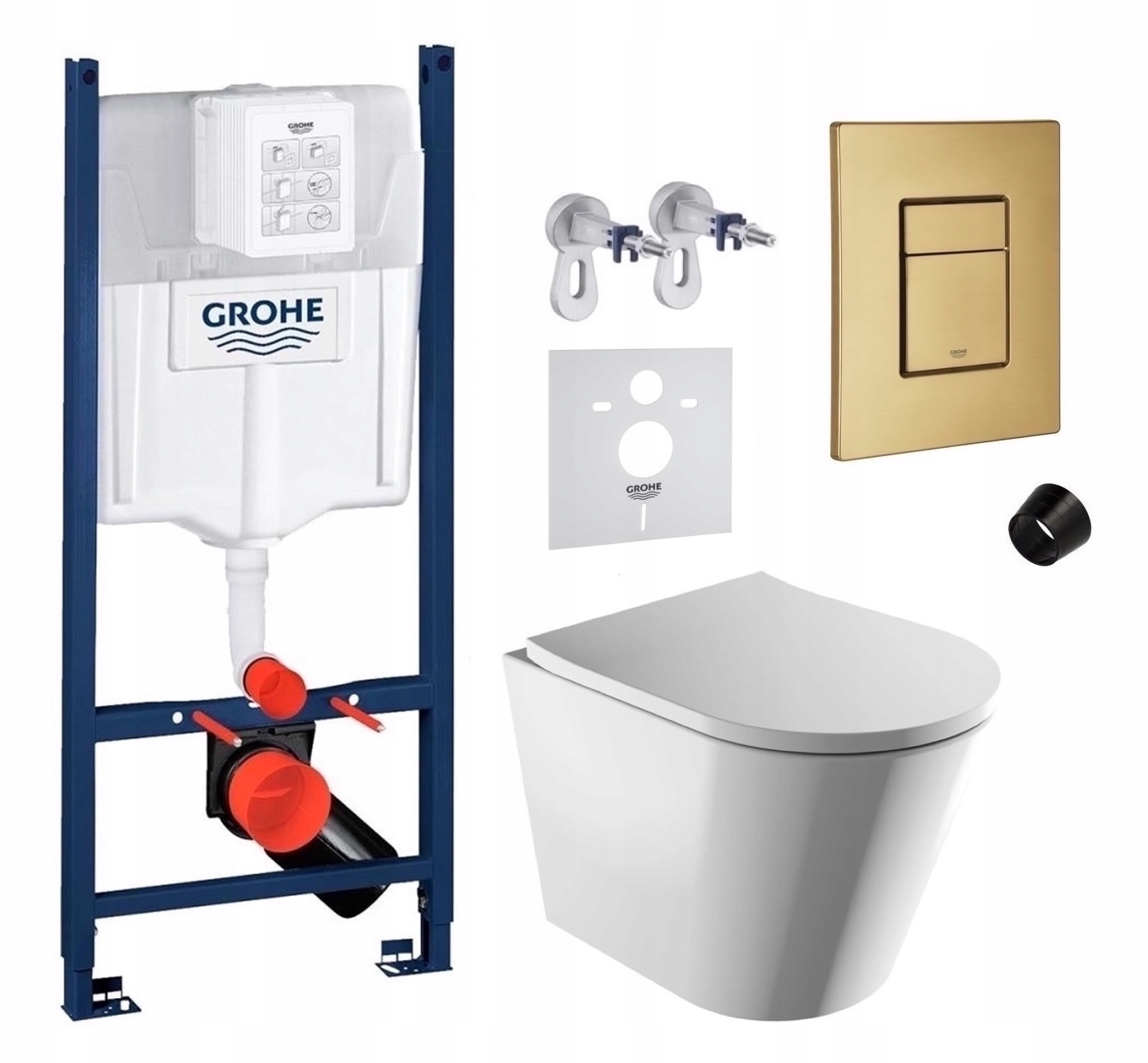 Wc sada Grohe Rapid s Wc misou Tampa a tlačidlom, zlatá kartáčovaná