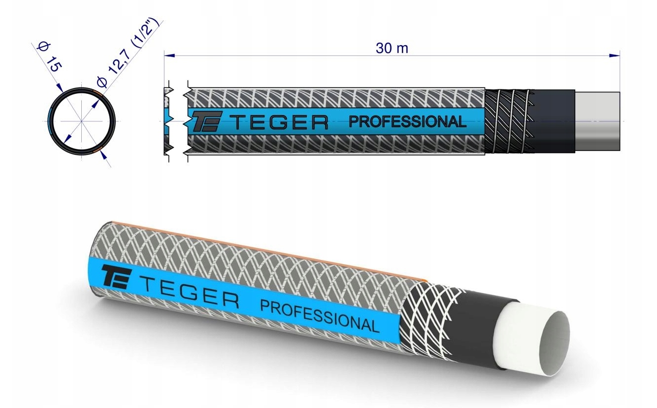 Zahradní hadice „professional- Extra Flex“ Fi 1/2" 30 m Teger T-O-NWO12PRO-30