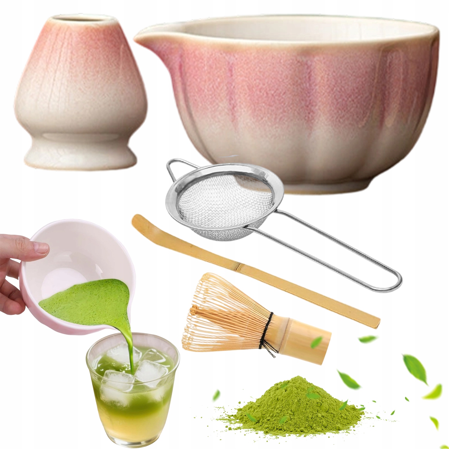 Levně Sada Matcha Bambusová Šlehací Lžíce Keramická Miska Na Matchu