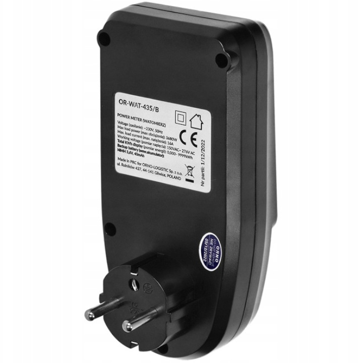 WATOMIERZ MIERNIK LICZNIK ENERGII ELEKTRYCZNEJ MOC Waga produktu z opakowaniem jednostkowym 0.3 kg