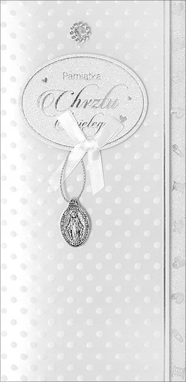 

Kartka na Chrzest z życzeniami z medalikiem H615