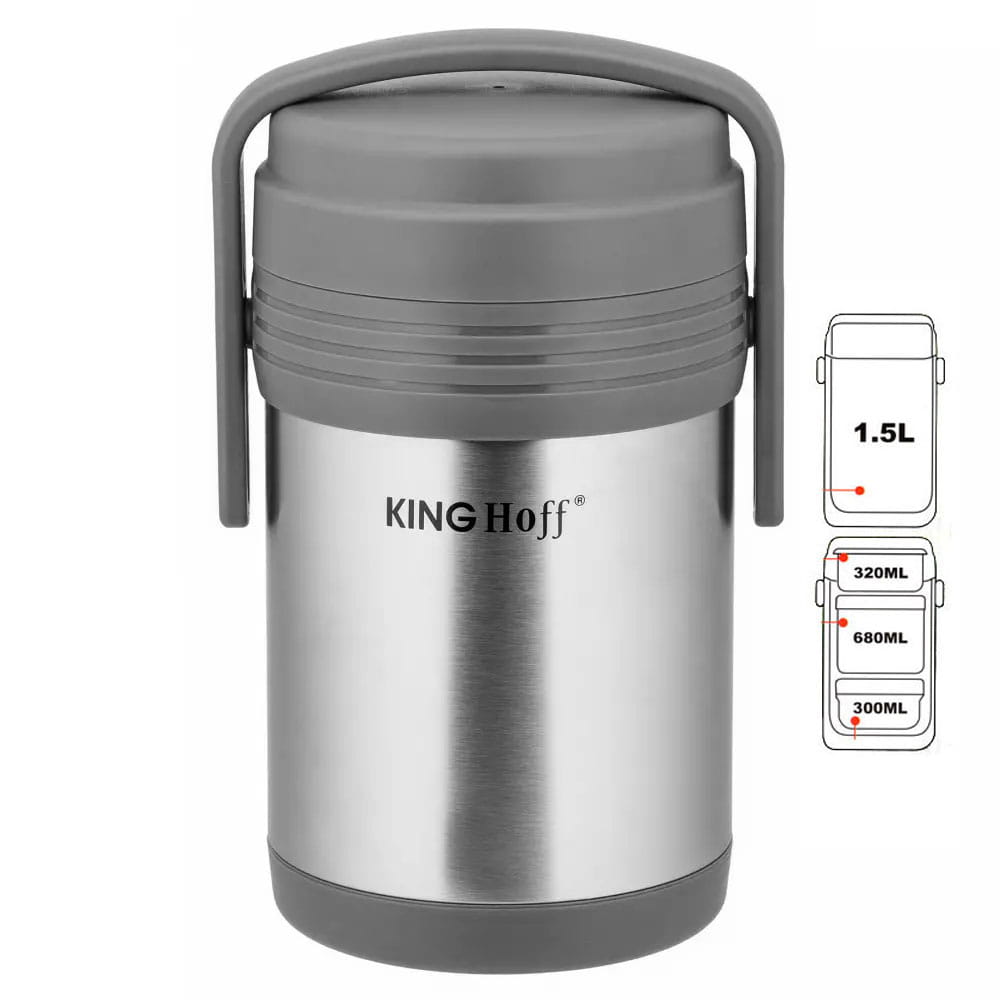 Termos obiadowy 1.5L stalowy z 3 pojemnikami KINGHOFF KH-4075 Kod producenta KH-4075