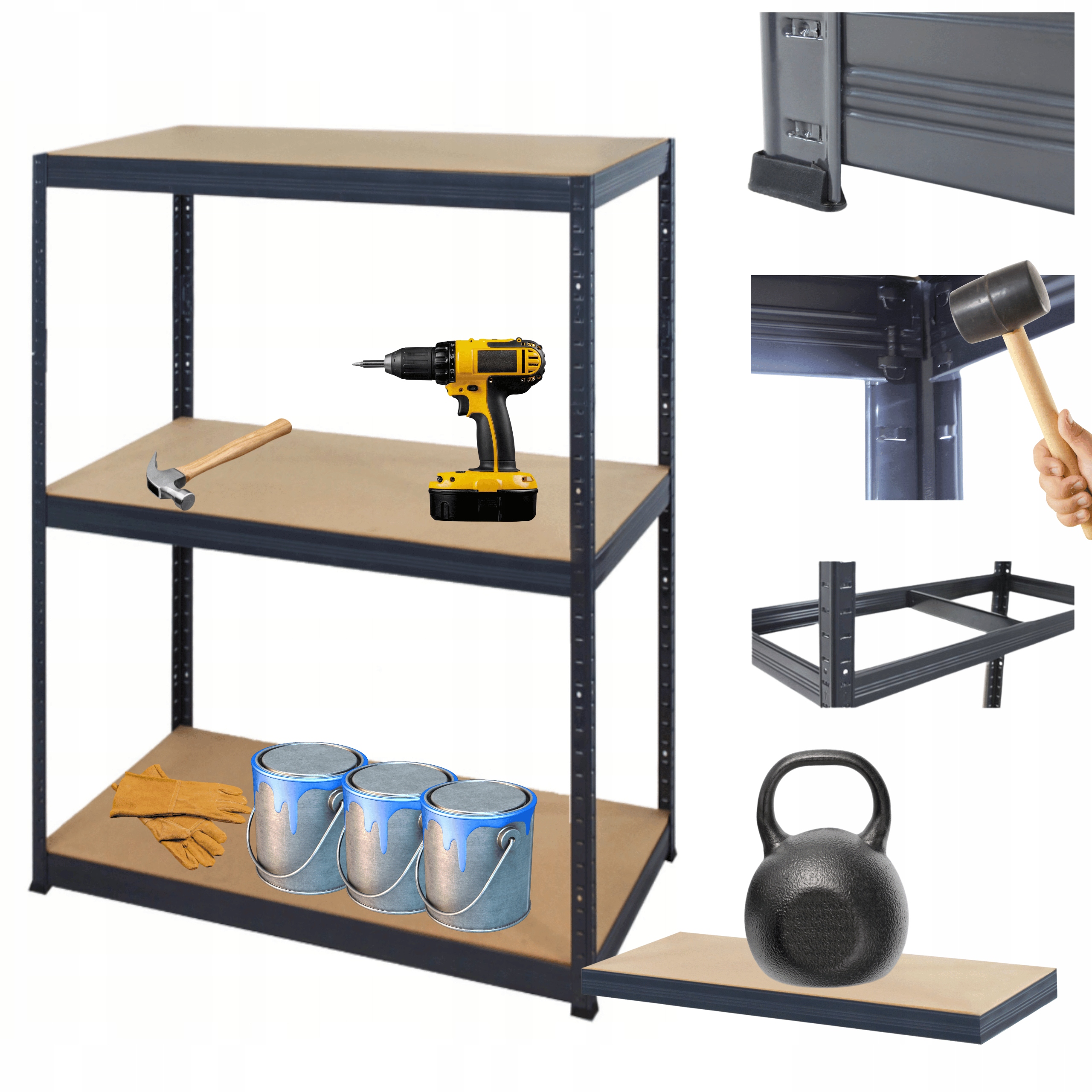 Skladovací regál garážový kovový Premium Helios 106x100x30 cm 3Px175 kg