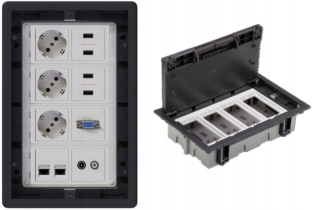Puszka podłogowa Floorbox 8-modułowa Usb RJ-45 Vga Tv-sat Simon Connect