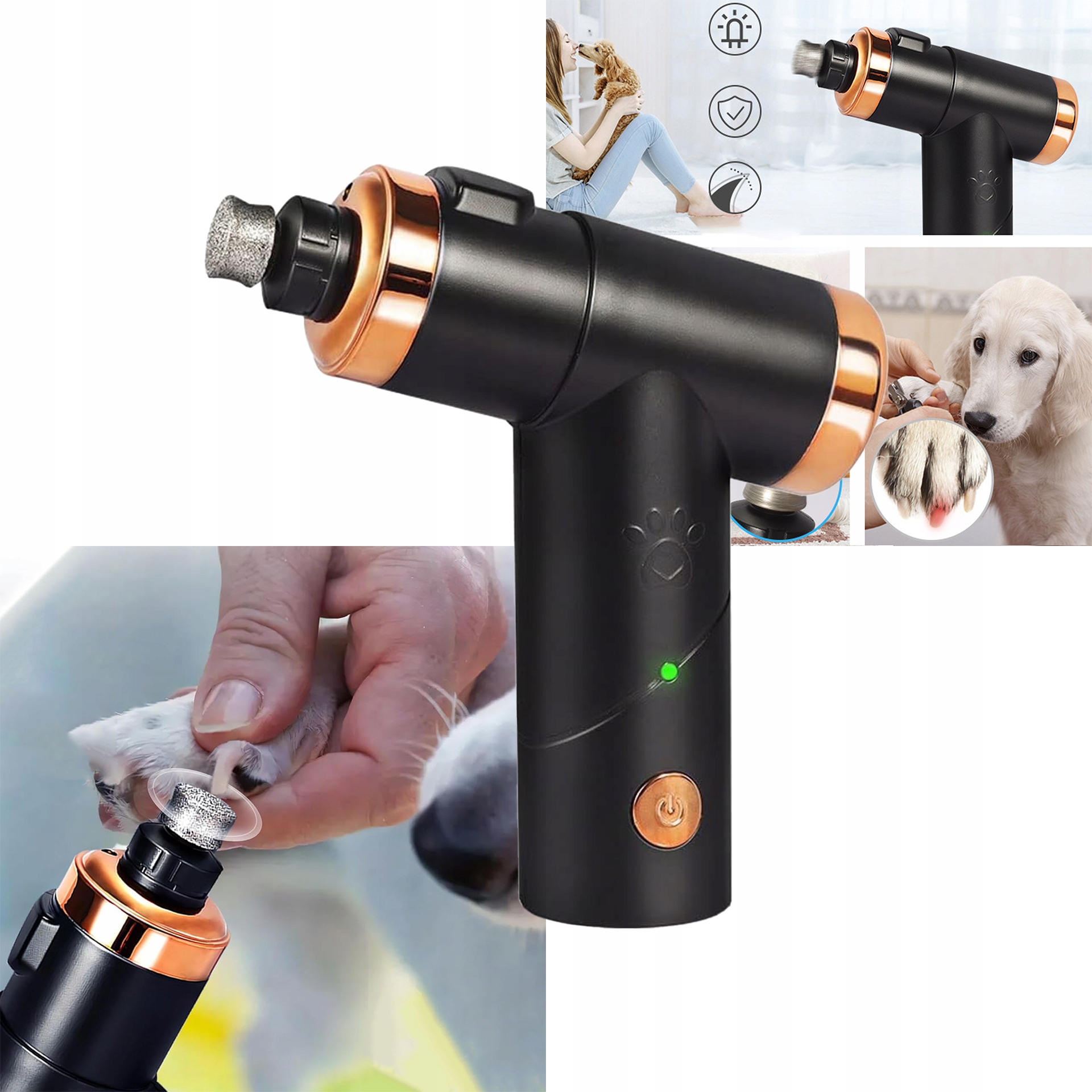 Levně Bruska na drápy pro domácí mazlíčky, bezpečný zastřihovač drápů, dobíjecí Led světlo pro psy/kočky