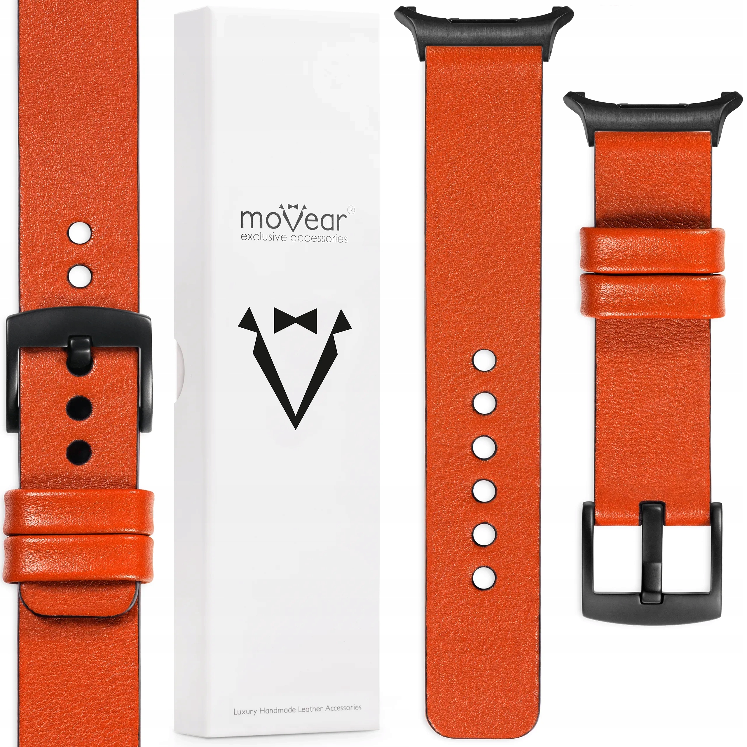 Kožený řemínek 24 mm pro Samsung Galaxy Watch Ultra oranžový Movear