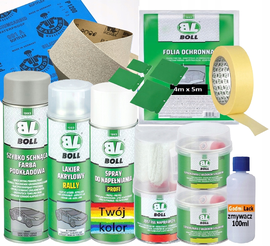 Zestaw lakierniczy na wgniecenia zarysowania z żywicą i 2 szpachle Boll