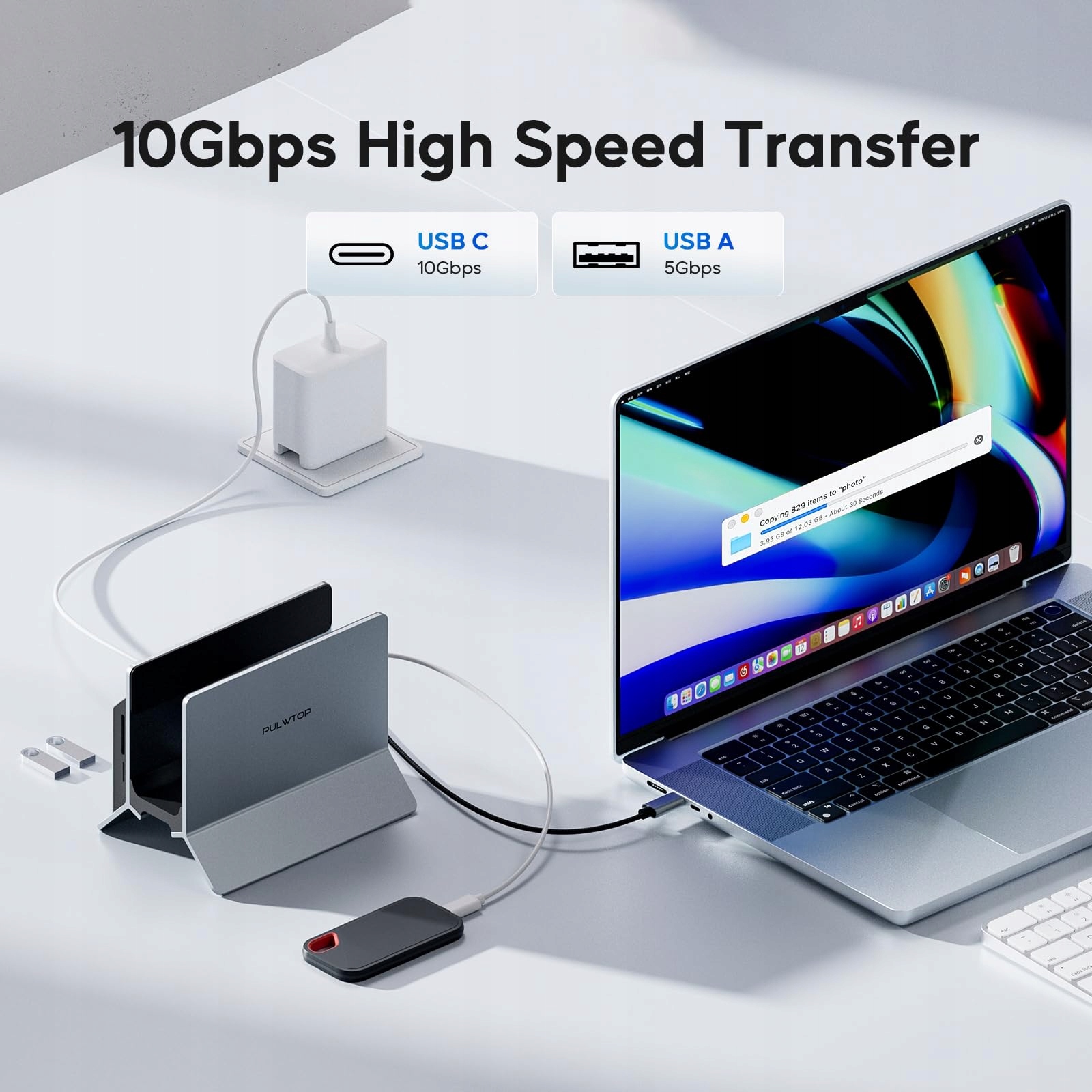 PULWTOP Pionowa Stacja Dokująca MacBook NVMe SSD 4K 60Hz 2xUSB C 10Gb/s — miniatura 6