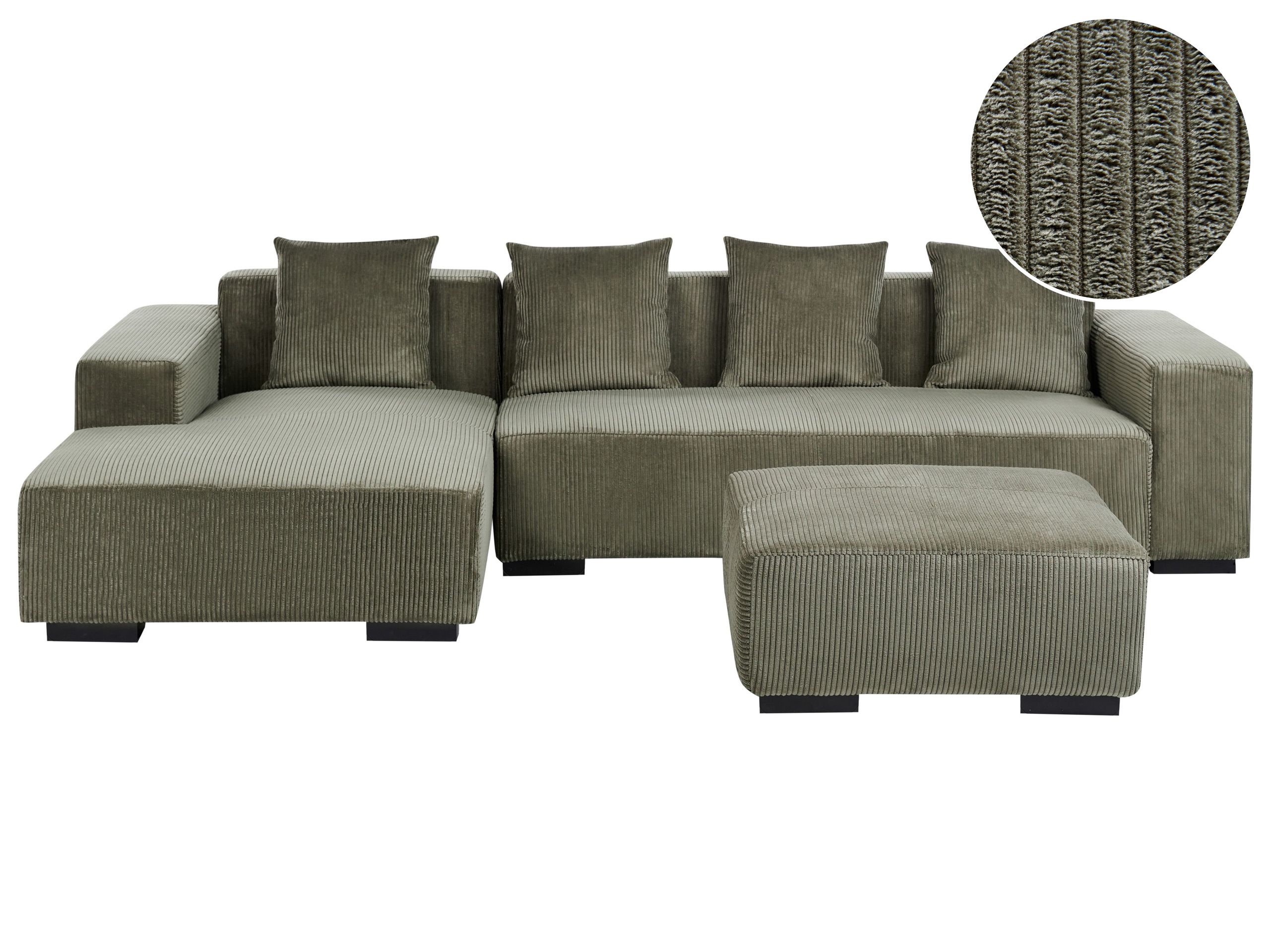 Narożnik prawostronny z otomaną sofa zielony