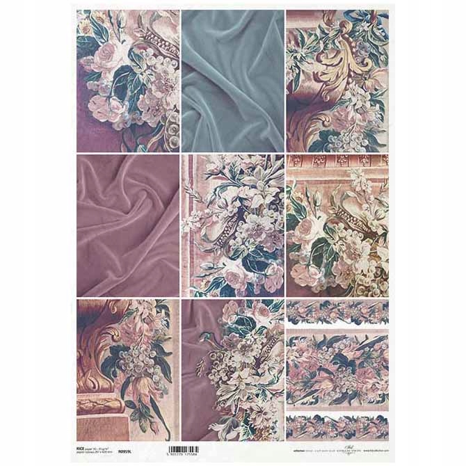 Papier Ryżowy do decoupage A3 ITD-959L tkanina, bukiet kwiatów