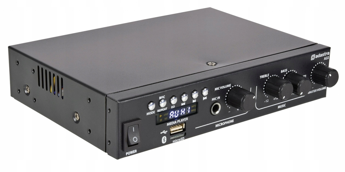 Stereo zosilňovač Adastra A22 2 x 55 W s Bluetooth a mikrofónovým konektorom