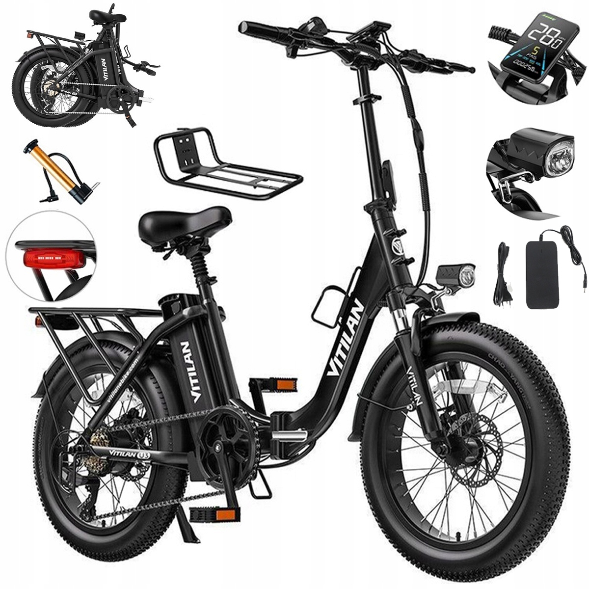 Vitilan U3 Skládací elektrický městský 750W 48V 13AH 45KM/H 120KM 20"*3.0"