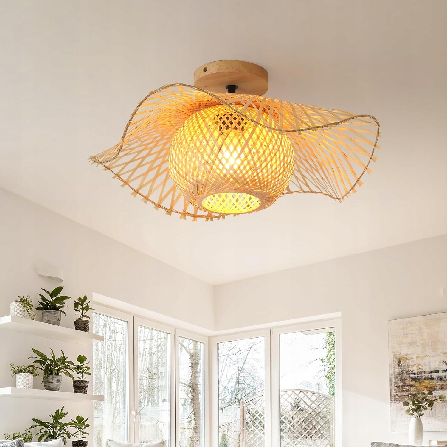 Schindora bambusová stropná lampa boho 48 cm