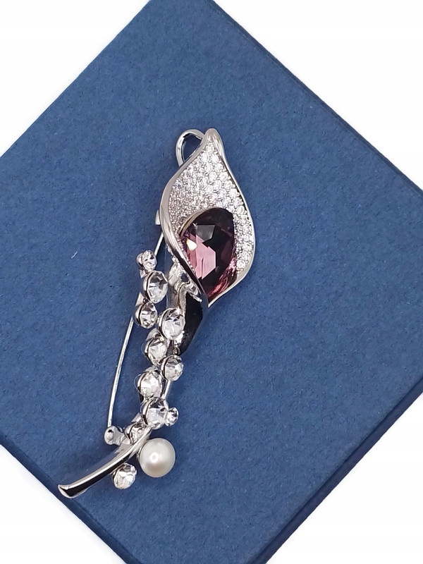 Luxusní Brož Přívěsek Květina Lilie Stříbrná Rhodium Krabička Na Dárek