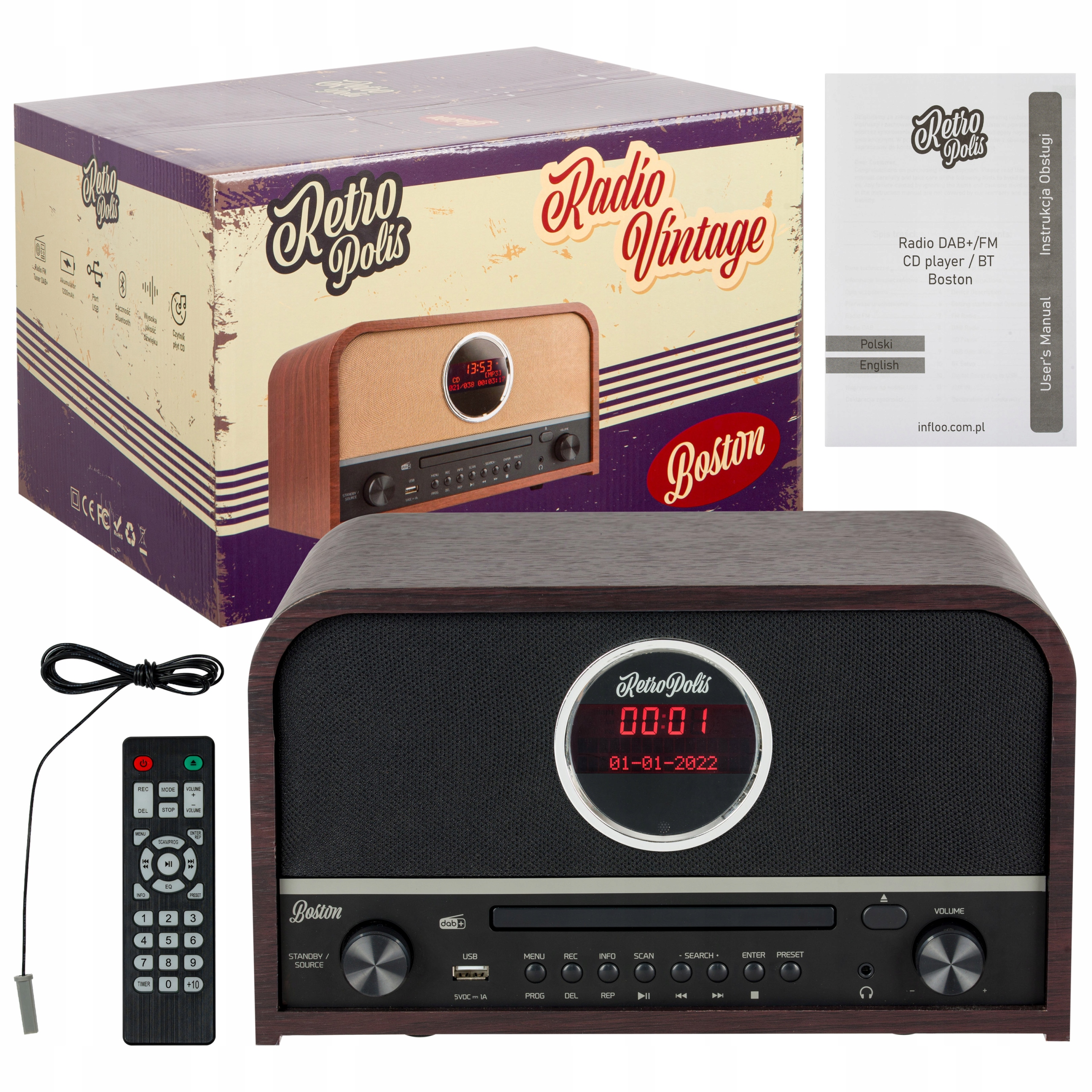 Rádio Do Obýváku Boston síťové Am/fm Dab+ Digitální Usb-a Bluetooth CD Led