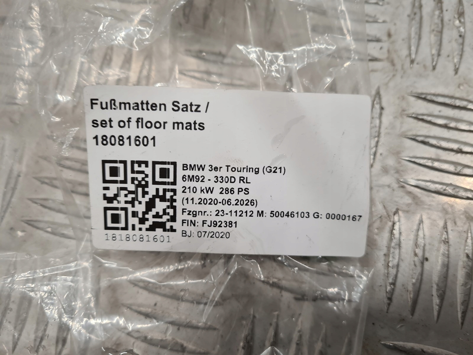 BMW G20 G21 ORYGINALNE mats WELUROWE 7943363 UK