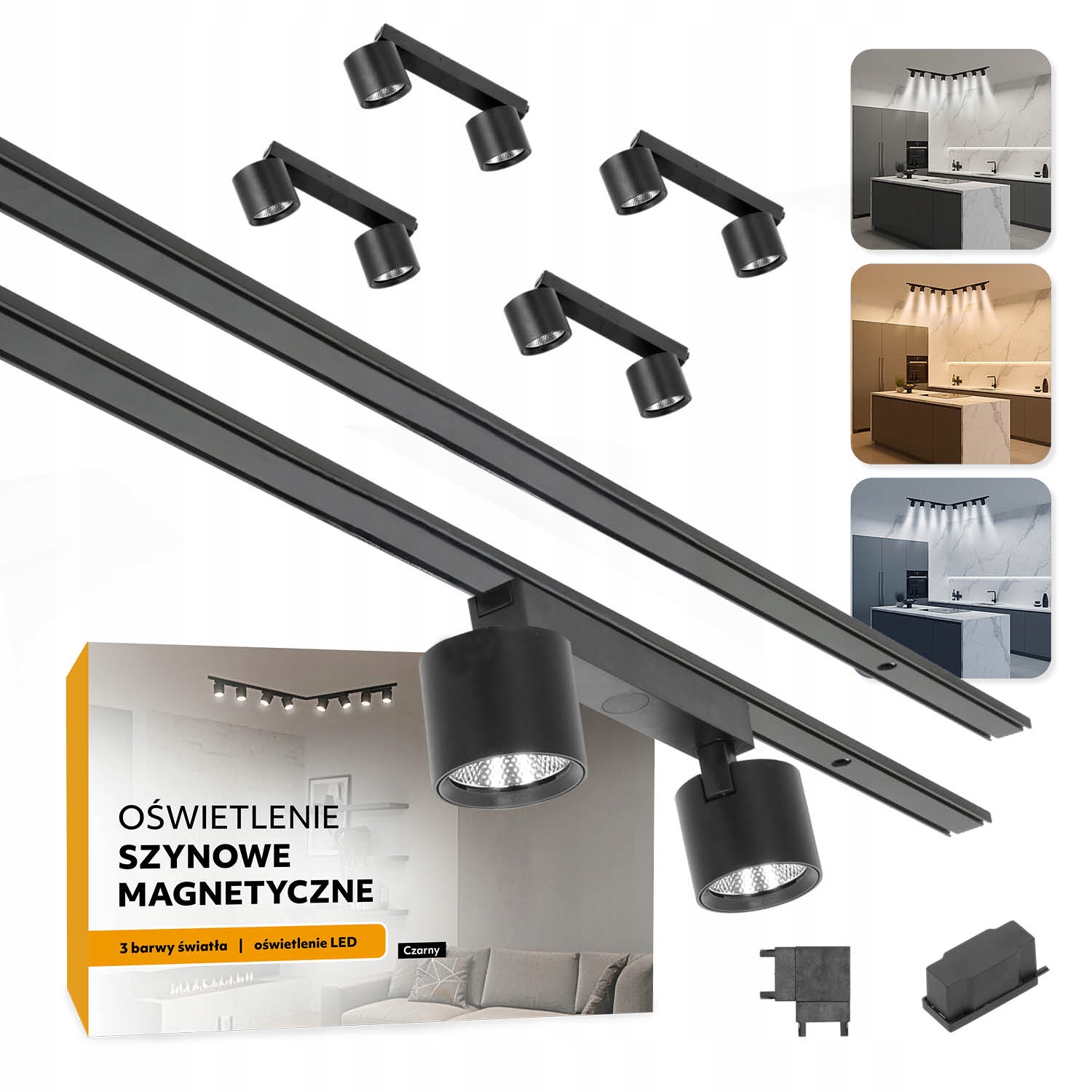 Magnetické koľajnicové osvetlenie 2x Lišta 1 m 4x 2x7 W čierne