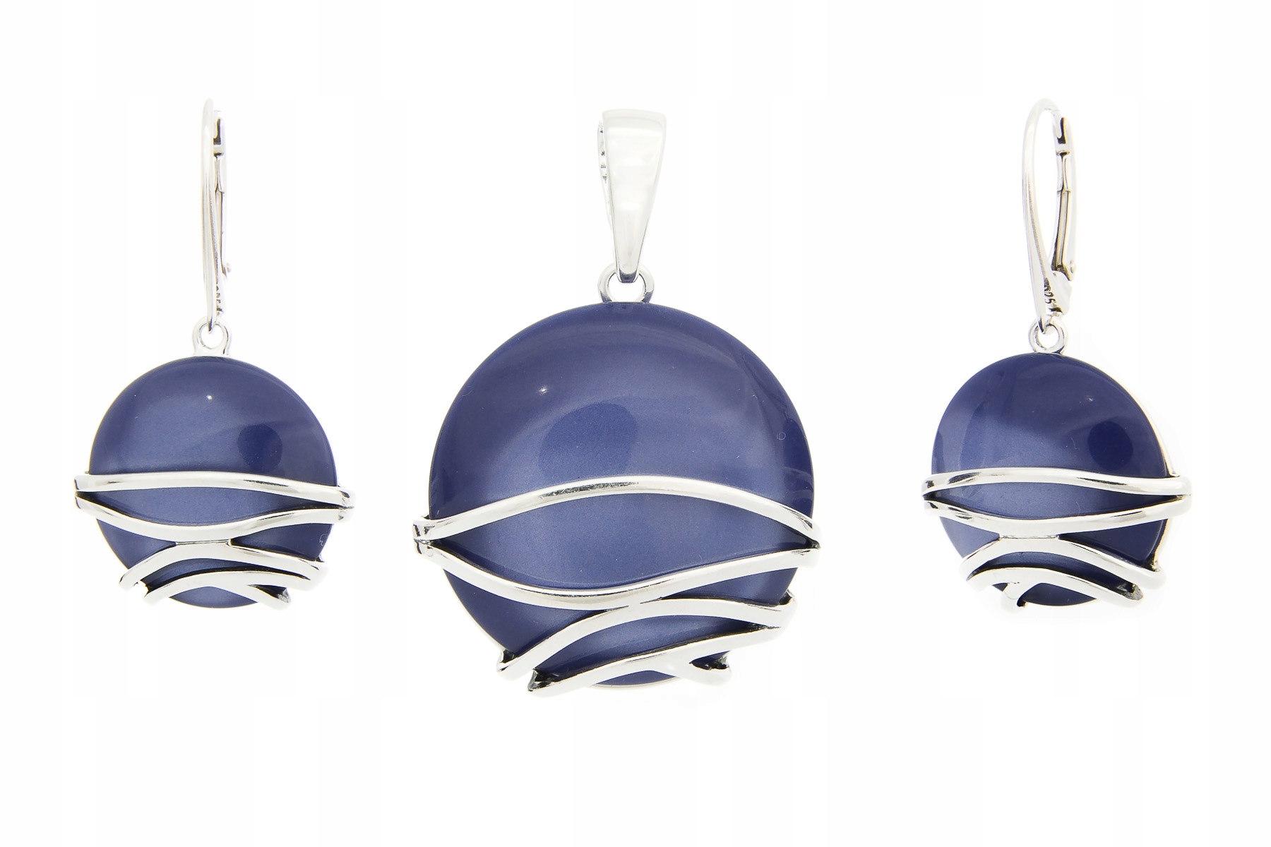 Stříbrný Komplet Náušnice Přívěsek Kobaltová Hmota