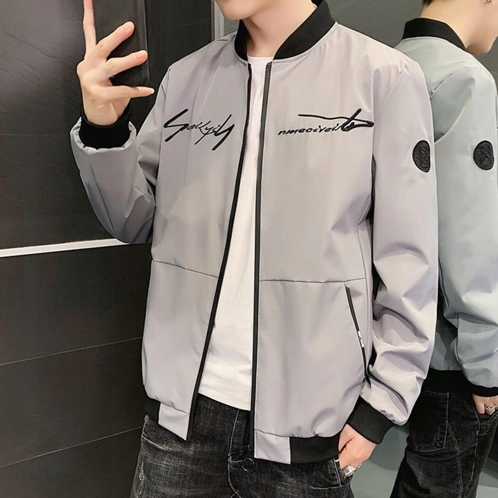 Men's Bomber Zipper Jacket Solid Color Stand Colla Linia regular