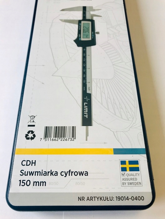 Suwmiarka elektroniczna DIN 862 CDH 150mm ±0,03mm Limit Maksymalny zakres pomiaru 150 mm