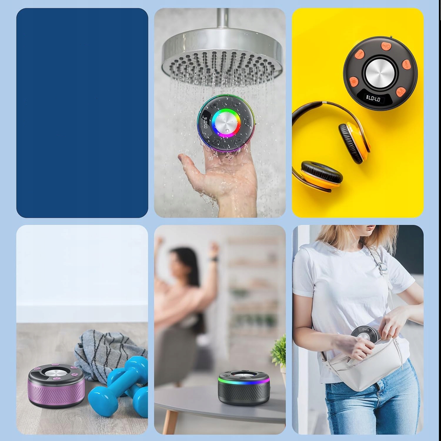 PRZENOŚNY GŁOŚNIK BLUETOOTH WODOODPORNY GŁOŚNIKI STEREO ZE OŚWIETLENIE LED Załączone wyposażenie USB