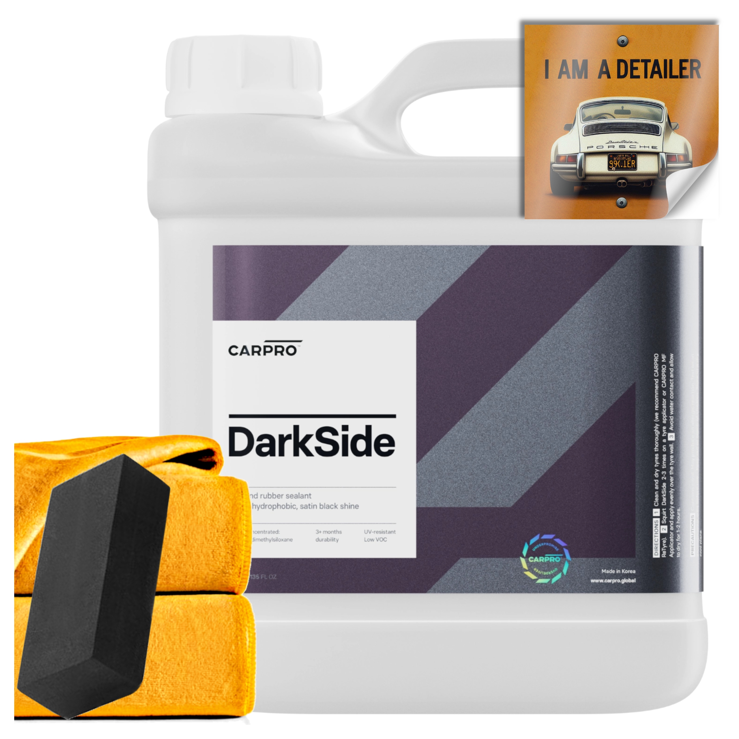 CarPro DarkSide 4L Trvanlivý dressing na pneumatiky a gumové pneumatiky, stmievanie, ochrana pred Uv žiarením
