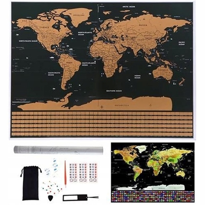 

Mapa świata zdrapka z flagami 82x59cm akcesoria