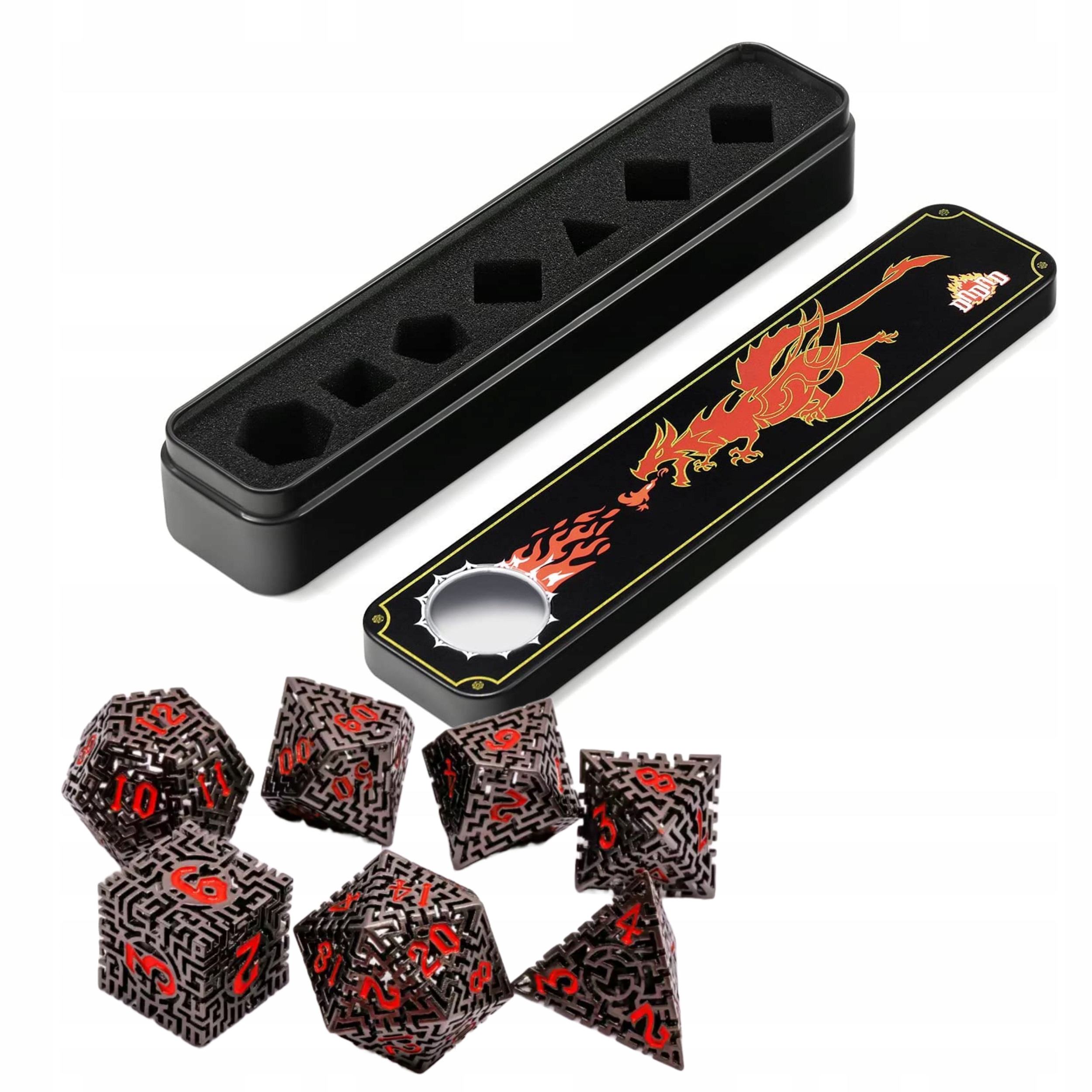 ZESTAW 7 METALOWYCH KOSTEK RPG + METALOWE ETUI