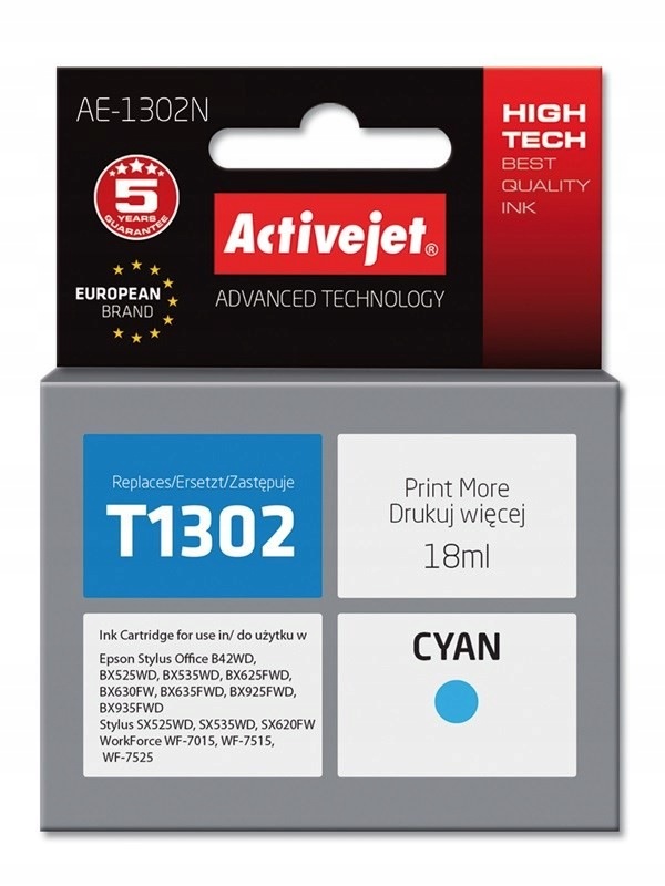 Activejet AE-1302N Tusz (zamiennik Epson T1302 Supreme 18 ml niebieski)
