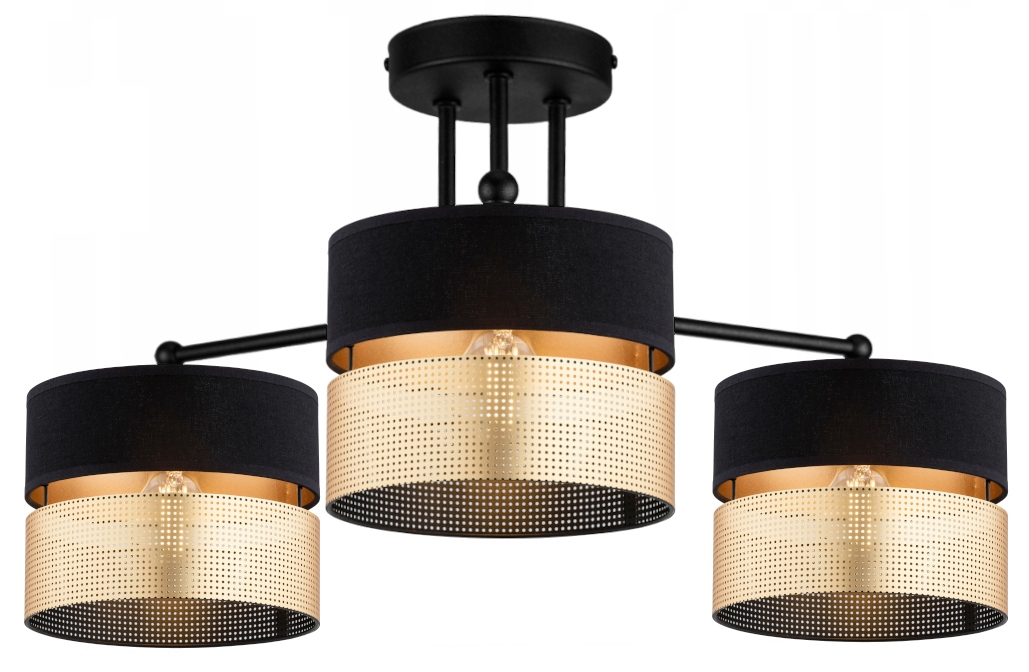 Lampa Sufitowa Abażur Żyrandol Czarno Złoty Led