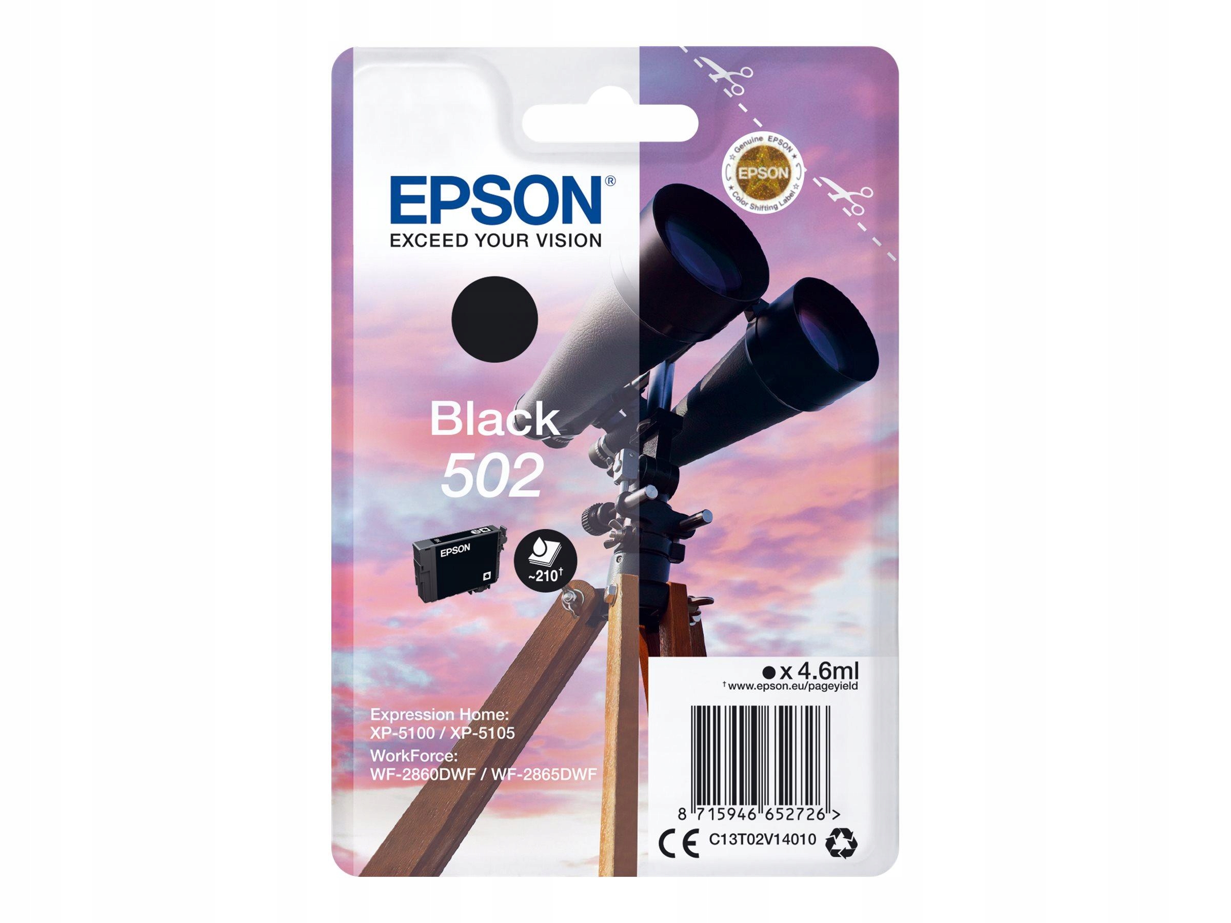 Inkoustová náplň Epson 502, 210 stran černá