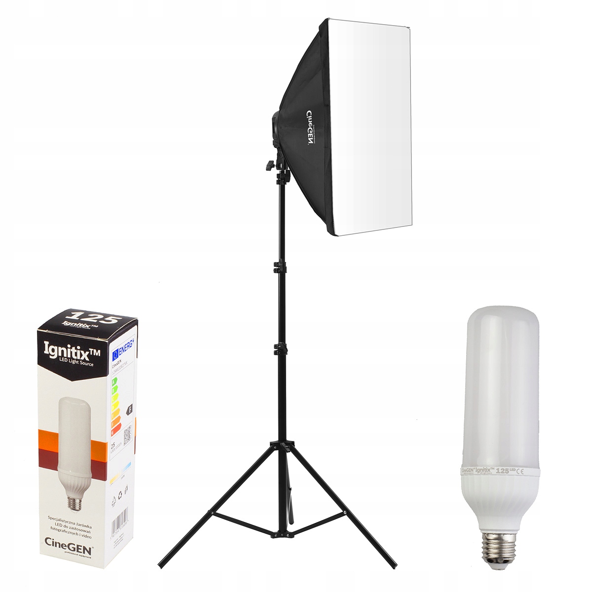 Studiová Lampa Softbox 50x70 cm Žárovka 125W Led Stativ